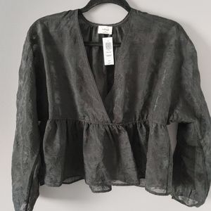 Wilfred Peplum Blouse- sheer black